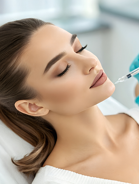 Woman receiving a Juverderm injection in Houston in her chin